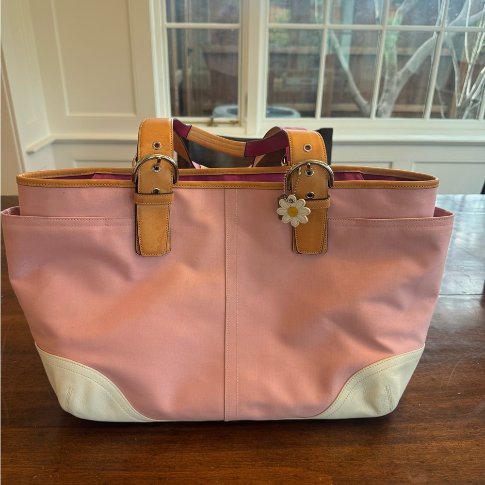 Coach Pink and Cream Tote with Tan Accents
